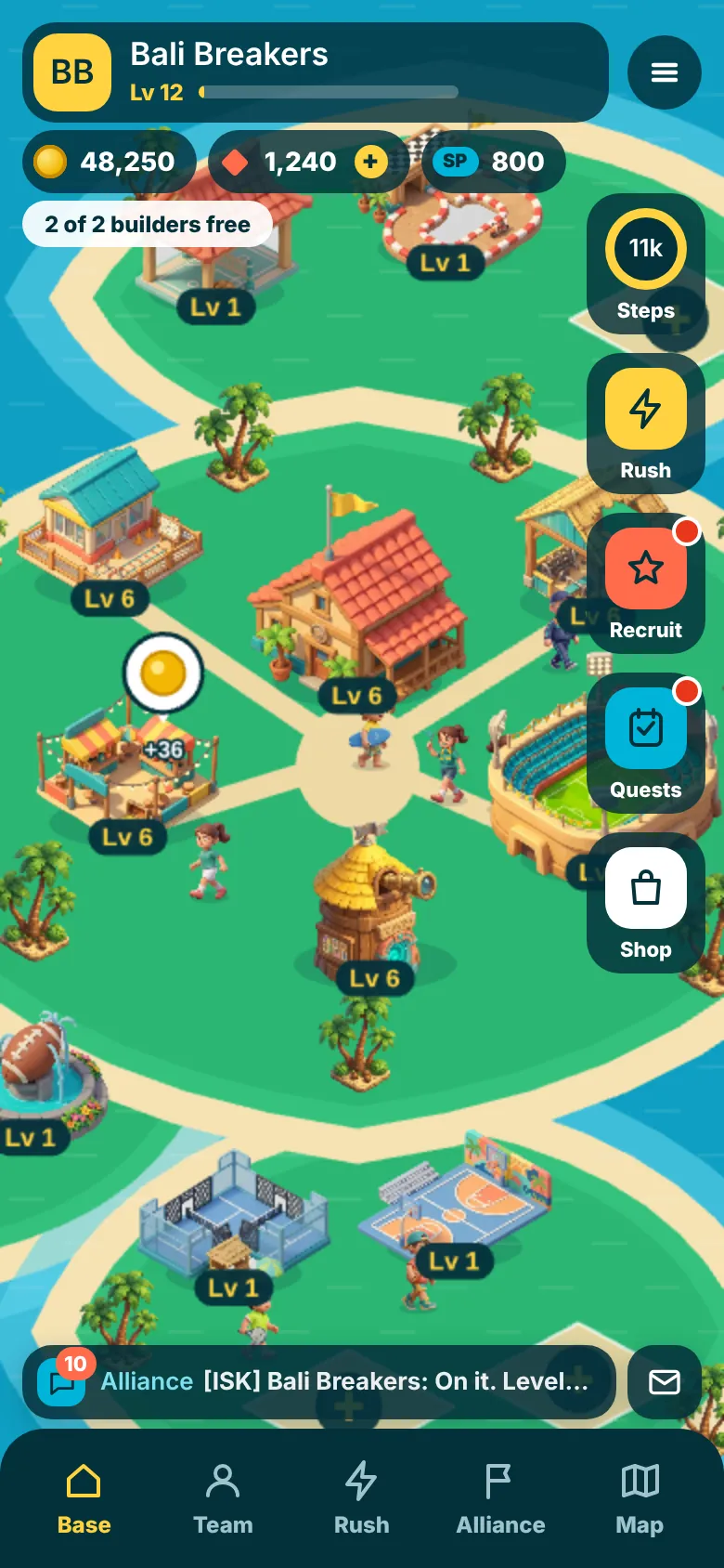 Island base with sport buildings