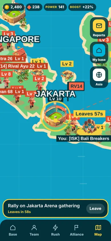 Asia map with a rally