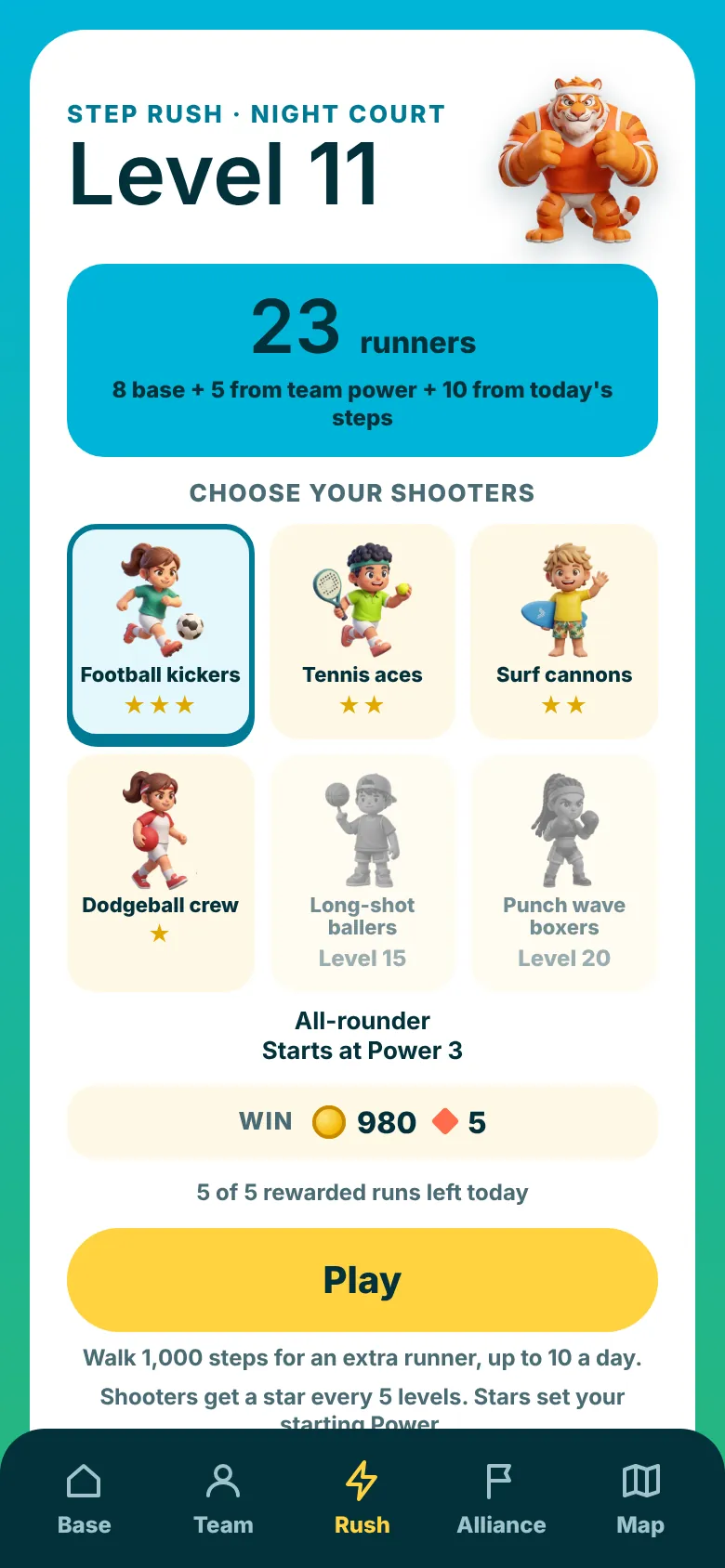 Choosing sport shooters in Step Rush